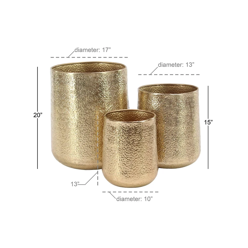 Set of 3 Gold Aluminum Glam Planter, 12", 16", 20"