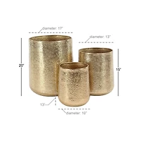 Set of 3 Gold Aluminum Glam Planter, 12", 16", 20"
