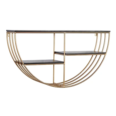 28" Gold Wood Contemporary Wall Shelf