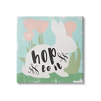 Stupell Industries Hop To It Easter Bunny Phrase Spring Tulips Canvas Wall Art