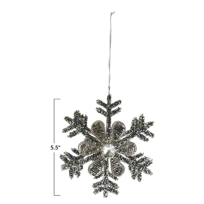 Hello Honey® 5.5" Gunmetal Finish & Beaded Metal Snowflake Ornament