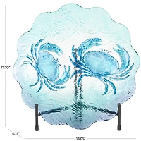 18" Blue Ombre Crab Glass Charger with Wavy Edge