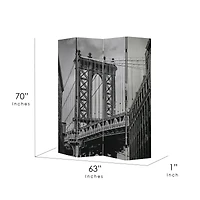 American Art Decor™ 6ft. Double-Sided 4-Panel Black and White Brooklyn Bridge, Manhattan Bridge Photo Canvas Privacy Screen