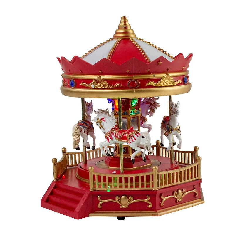 LED Lighted Animated and Musical Carousel Christmas Village Display - 9.25"