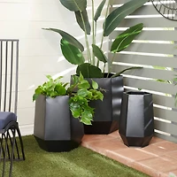 Black Modern Planter, Set of 3" 20", 16", 11"