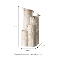 Glitzhome® 31.75" Beige 4-Tier Dandelion Texture Vase-Shaped Ceramic Outdoor Fountain with LED Light