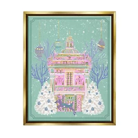 Stupell Industries Pink Ornate Christmas Building Gold Framed Floater Canvas Wall Art