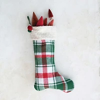 Hello Honey® 20" Red, Green & White Plaid Brushed Cotton Flannel Stocking with Sherpa Cuff & Pom Poms