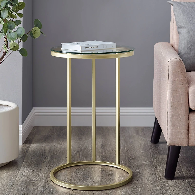16" Gold Round C Table with Glass Top