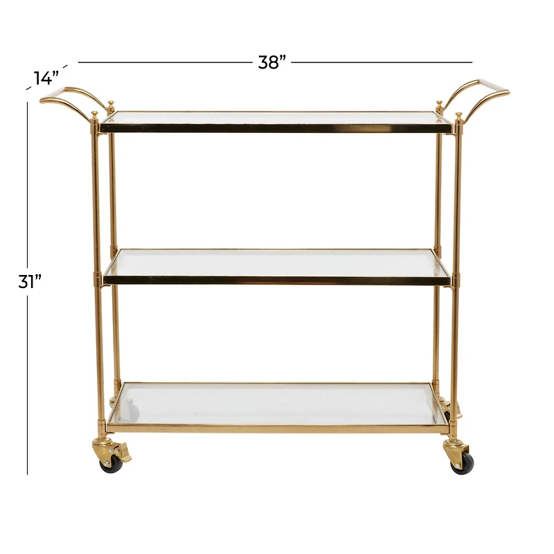 Brass Iron Traditional Bar Cart, 31" x 38" x 14"