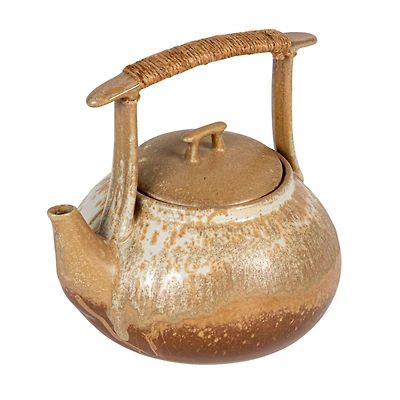 Hello Honey 1.5-Quart Stoneware Teapot with Jute Wrapped Handle with Reactive Glaze, Green