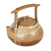 Hello Honey 1.5-Quart Stoneware Teapot with Jute Wrapped Handle with Reactive Glaze, Green