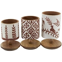 Cream & Brown Ceramic Floral Canister Set with Lids