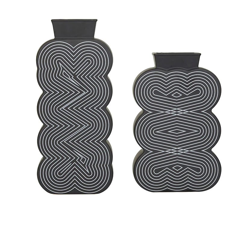 Black Stoneware Contemporary Vase, Set of 2" 12",10"