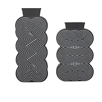 Black Stoneware Contemporary Vase, Set of 2" 12",10"
