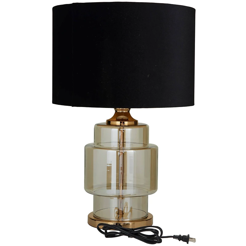 Gold Glass Transparent Base Table Lamp with Drum Shade 15" x 15" x 23"