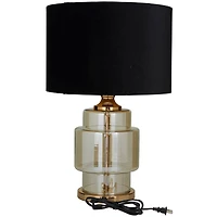 Gold Glass Transparent Base Table Lamp with Drum Shade 15" x 15" x 23"