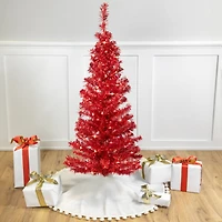 4ft. Pre-Lit Red Artificial Tinsel Christmas Tree, Clear Lights