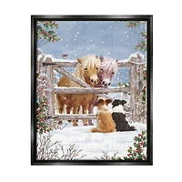 Stupell Industries Ponies & Dogs Winter Farm Scene Framed Floater Canvas Wall Art
