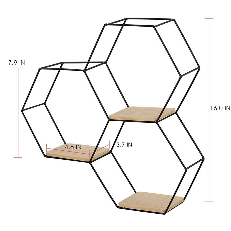 Nex™ Black Metal Modern Floating Hexagonal Shelf