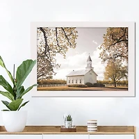 Farmhouse Chapel 20" x 30" White Framed Print Under Plexiglass