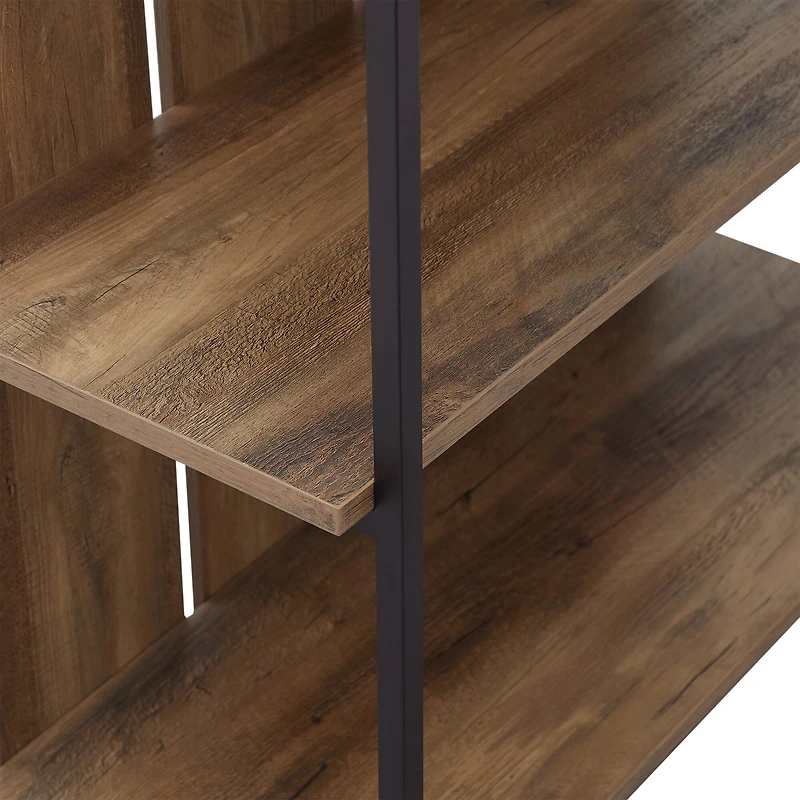 Walker Edison 64" Reclaimed Barnwood & Black Farmhouse Plank Back Bookshelf