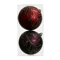 2 Pack 4.7" Purple & Red Glitter Leaves Shatterproof Ball Ornaments by Ashland®