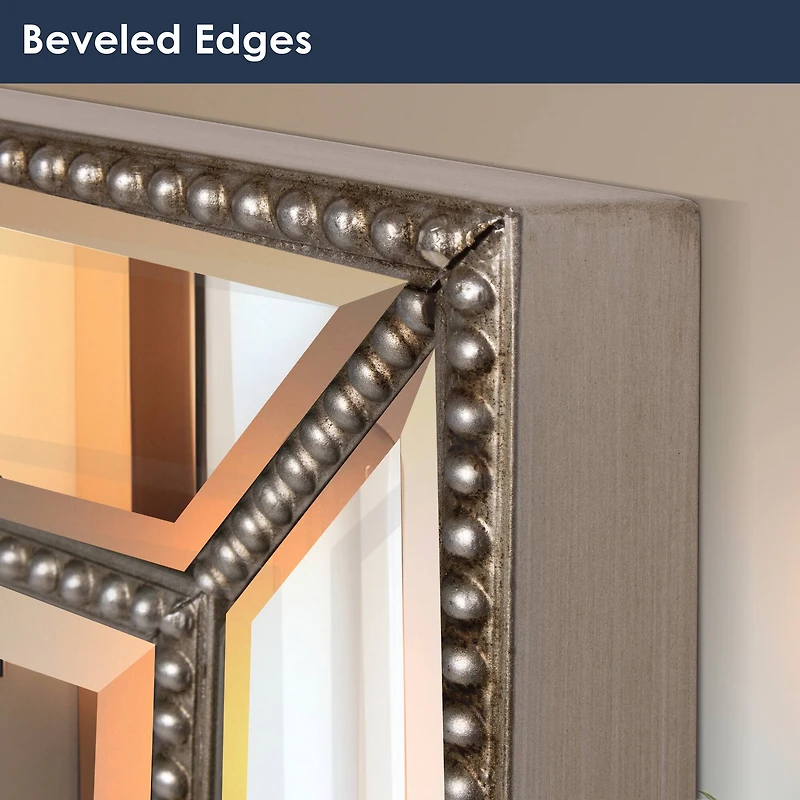 Head West Beaded Champagne Silver Framed Wall Vanity Mirror