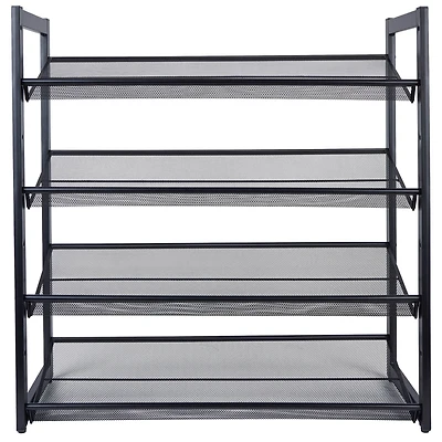 Organize It All Black 30" Wide 4 Tier Adjustable Mesh Shoe Rack