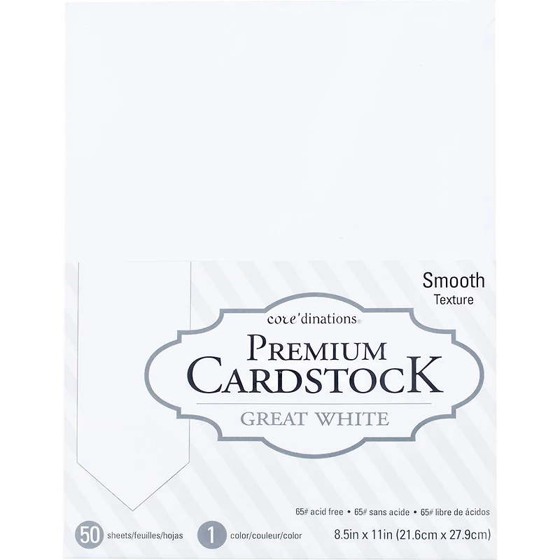 Core'dinations® Great White 8.5" x 11" Smooth Cardstock, 50 Sheets