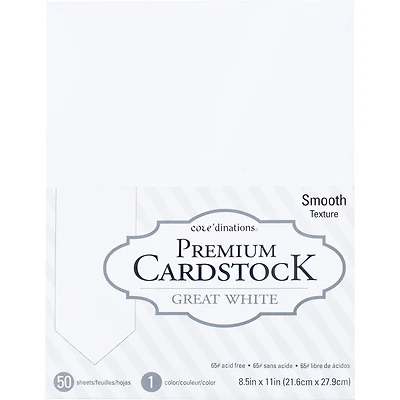 Core'dinations® Great White 8.5" x 11" Smooth Cardstock, 50 Sheets