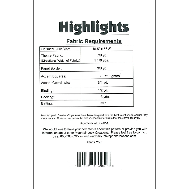 Mountainpeek Creations Highlights Pattern