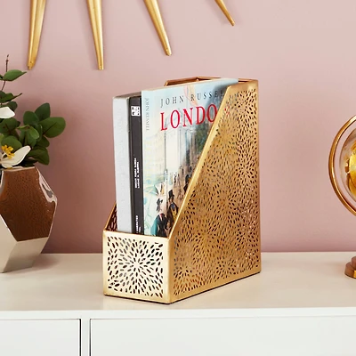 CosmoLiving by Cosmopolitan 12" Gold Iron Glam Magazine Holder