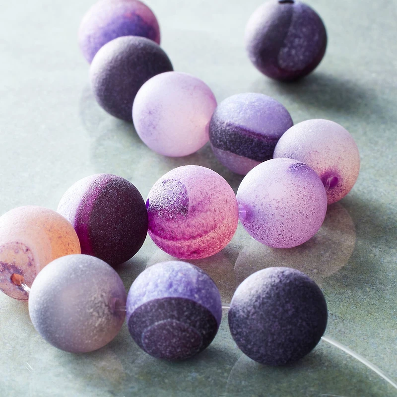 12 Pack:  Purple & Natural Marbleized Agate Stone Round Beads, 12mm by Bead Landing™