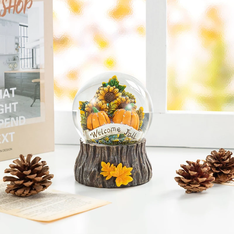 Glitzhome® 5.75"H Fall Sunflower and Pumpkin Resin Waterglobe