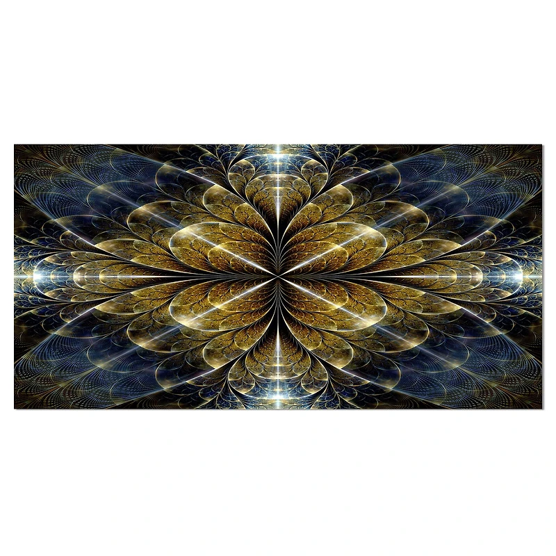 Designart Digital Gold Fractal Flower Pattern Oversized Abstract Canvas Art Print