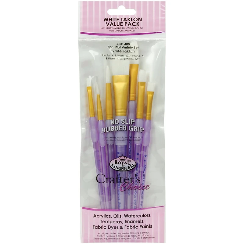 Royal & Langnickel® Crafter's Choice™ White Taklon Flat Brush Variety Set