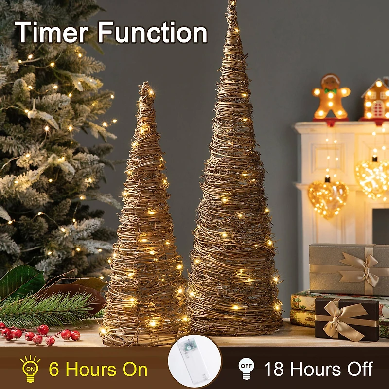 Glitzhome® Pre-Lit Rattan Christmas Table Tree Décor Set with Timer