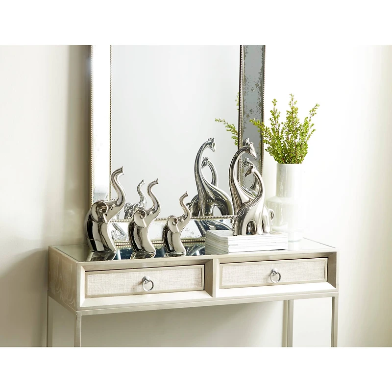 15" Silver Ceramic Contemporary Giraffe Sculpture