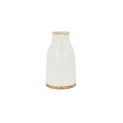 Set of 2 White Porcelain Contemporary Vase, 7" x 12"