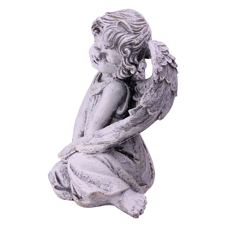 9.5" Heavenly Gardens Gray Sitting Cherub Angel Outdoor Garden Statue