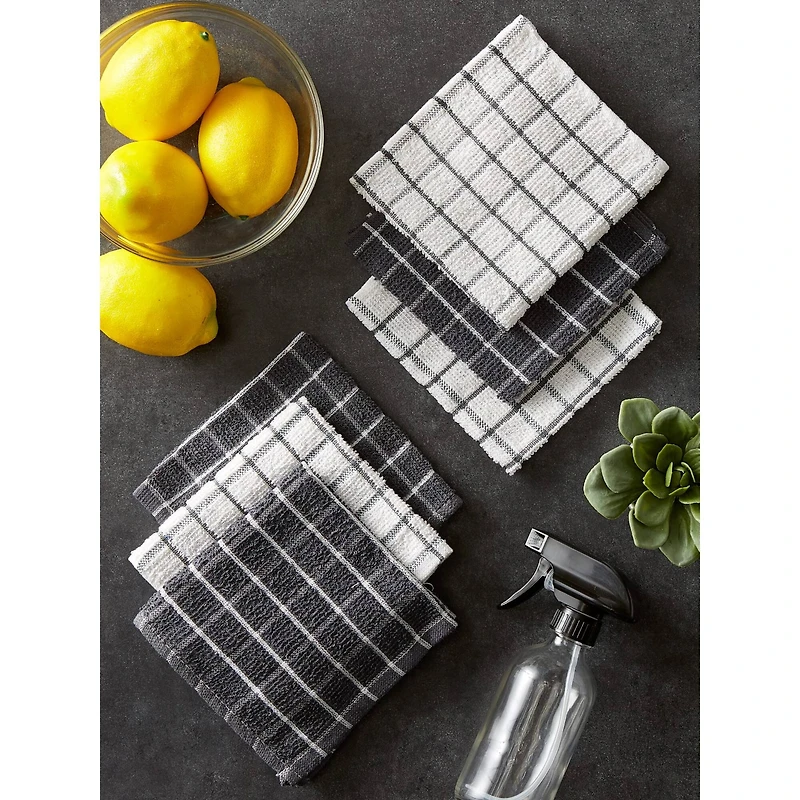 DII® Gray Combo Windowpane Dishcloths, 6ct.