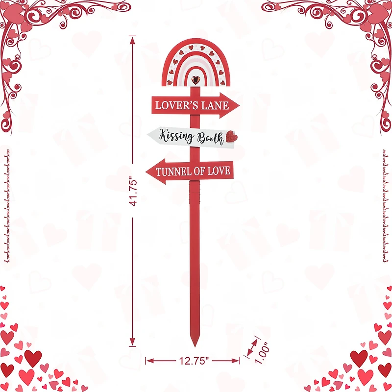 Glitzhome® 41.75" Valentine's Wooden Rainbow Word Sign Patch & Yard Stake