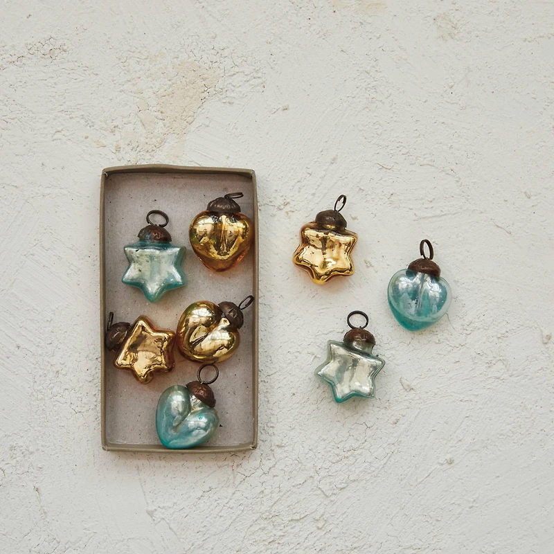 Hello Honey® Gold & Mint Mercury Glass Heart & Star Ornament Set