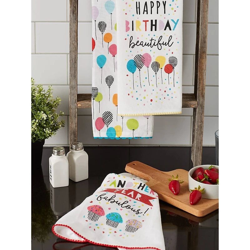 DII® Happy Birthday Embellished Dishtowel Set