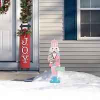 Glitzhome® 36" Metal Christmas Pink Nutcracker Yard Stake