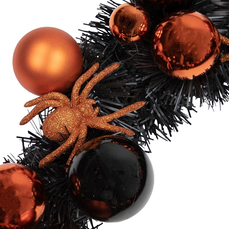 18'' Unlit Orange Spiders and Ornaments Halloween Wreath