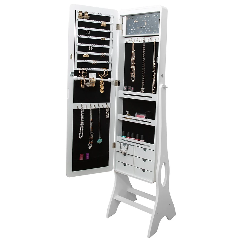 Simplify 61" White Jewelry Armoire Free Standing Cabinet with Full Mirror