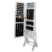 Simplify 61" White Jewelry Armoire Free Standing Cabinet with Full Mirror