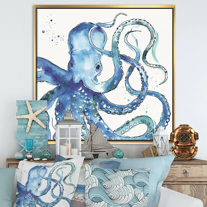 Designart - Blue Deep Sea VIII - Coastal Framed Canvas